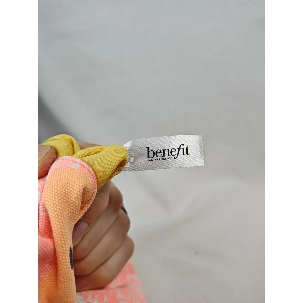 Benefit Canvas Makeup Bag Make-up Pouch Carrier Leather Strap‎ Pastel 12 X 8